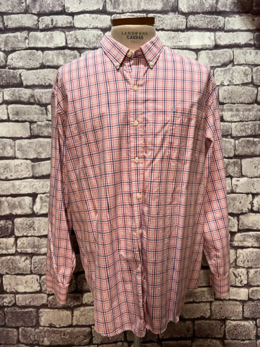 Izod Men's White, Pink & Blue Check Button Down Blouse Size XXL